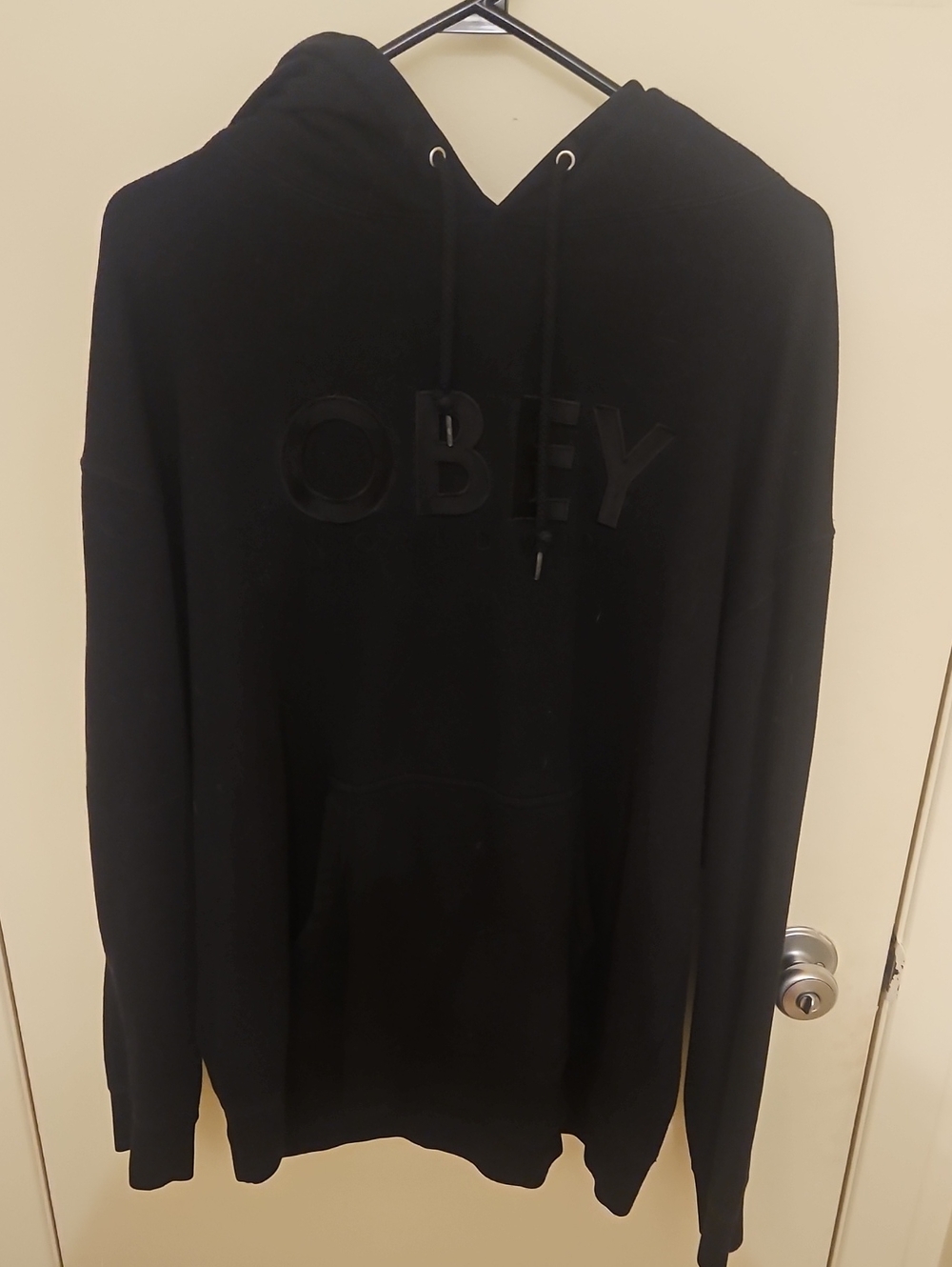 Obey Black Pullover Hoodie with Raised Logo